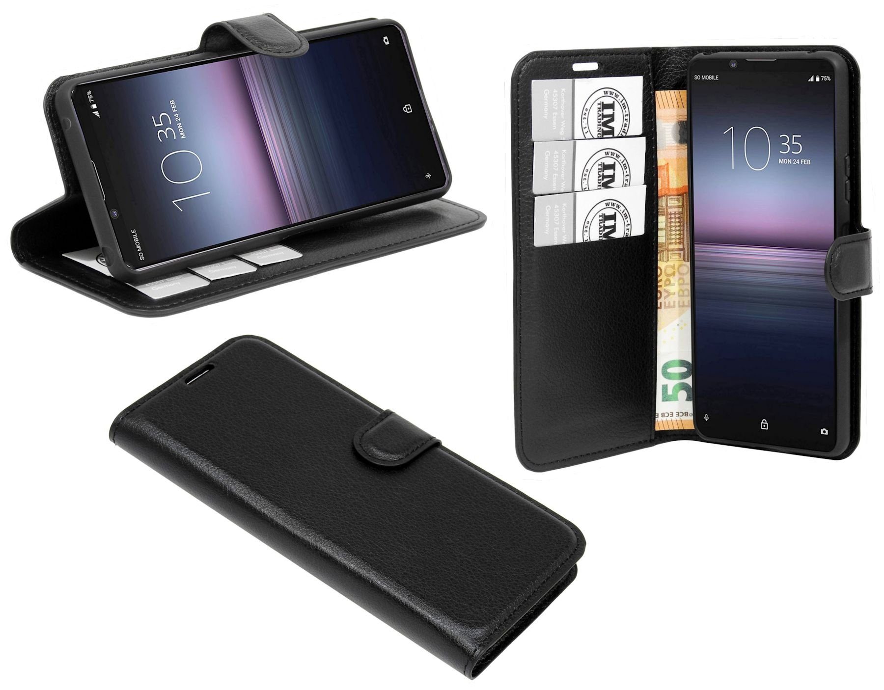 cofi1453 Handyhülle Hülle Tasche für Sony Xperia 1 II, Kunstleder Schutzhülle Handy Wallet Case Cover mit Kartenfächern, Stan