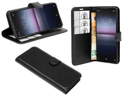 cofi1453 Handyhülle Hülle Tasche für Sony Xperia 1 II, Kunstleder Schutzhülle Handy Wallet Case Cover mit Kartenfächern, Standfunktion Schwarz