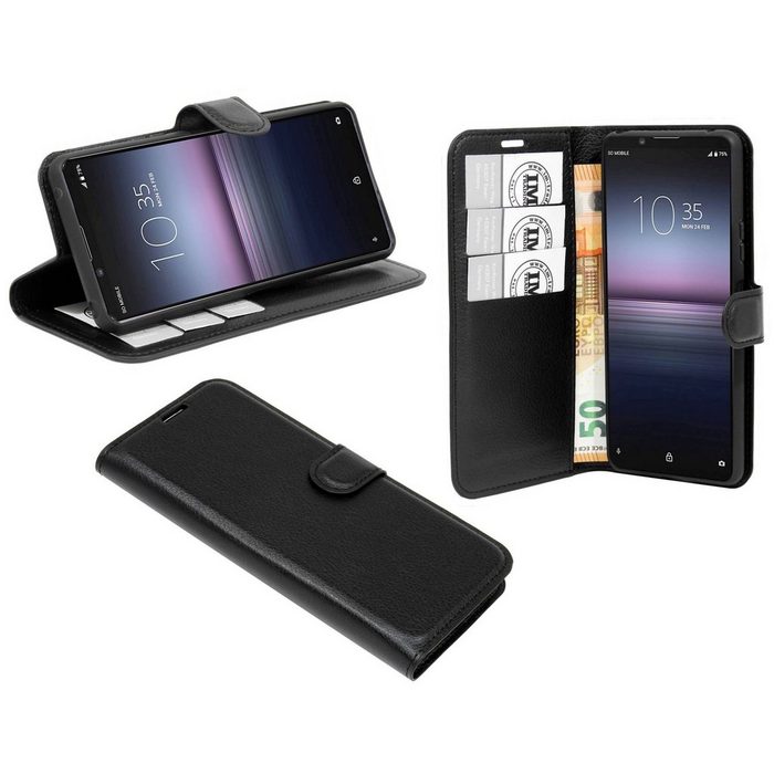 cofi1453 Handyhülle Hülle Tasche für Sony Xperia 1 II Kunstleder Schutzhülle Handy Wallet Case Cover mit Kartenfächern Standfunktion Schwarz