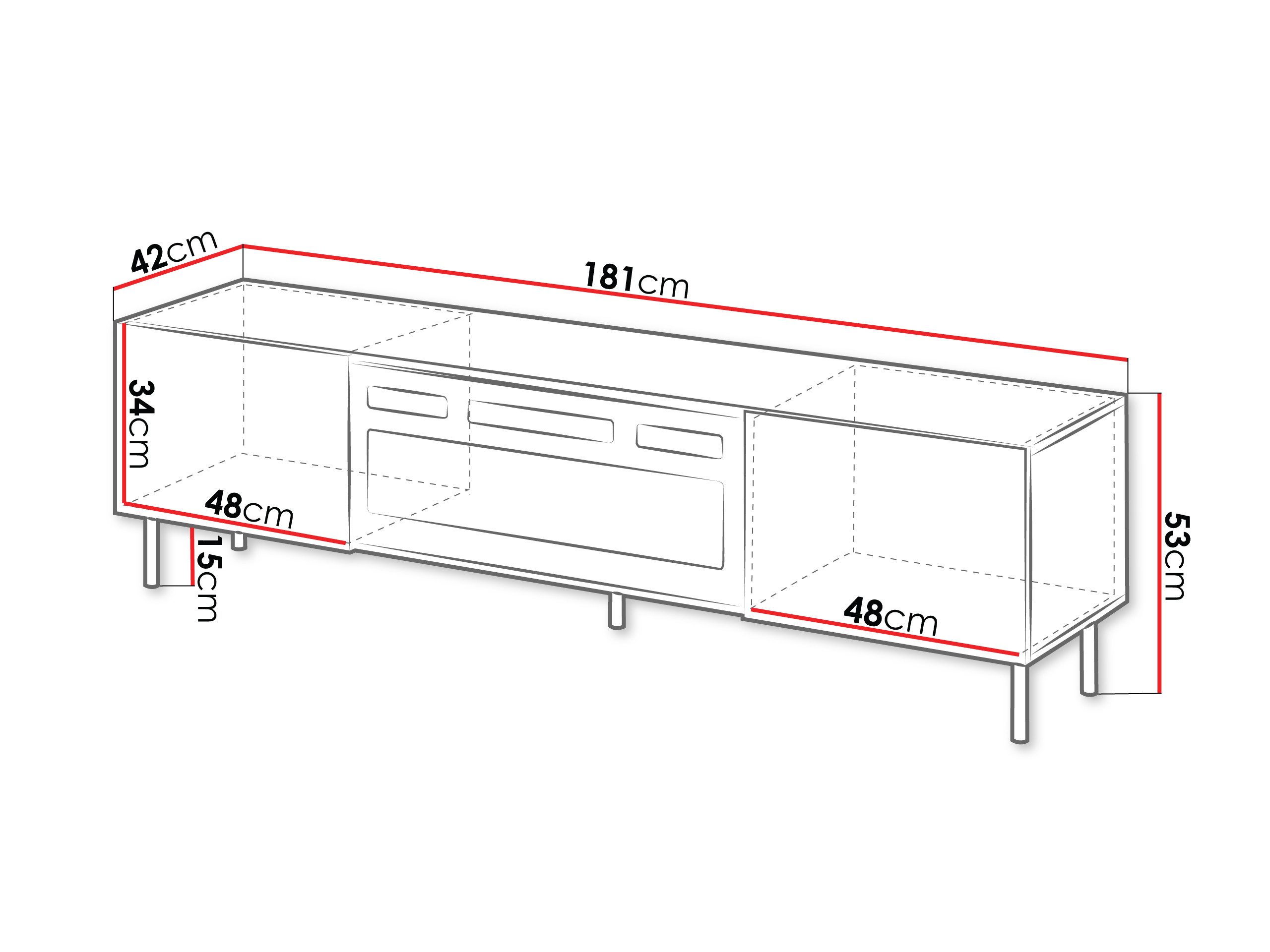 MIRJAN24 TV-Schrank Aruba 2D 181 (mit zwei Drehtüren, Elektrische Kamin) Realistische LED-Flamme, Gehärtetes Glas – Bild 5 von 5