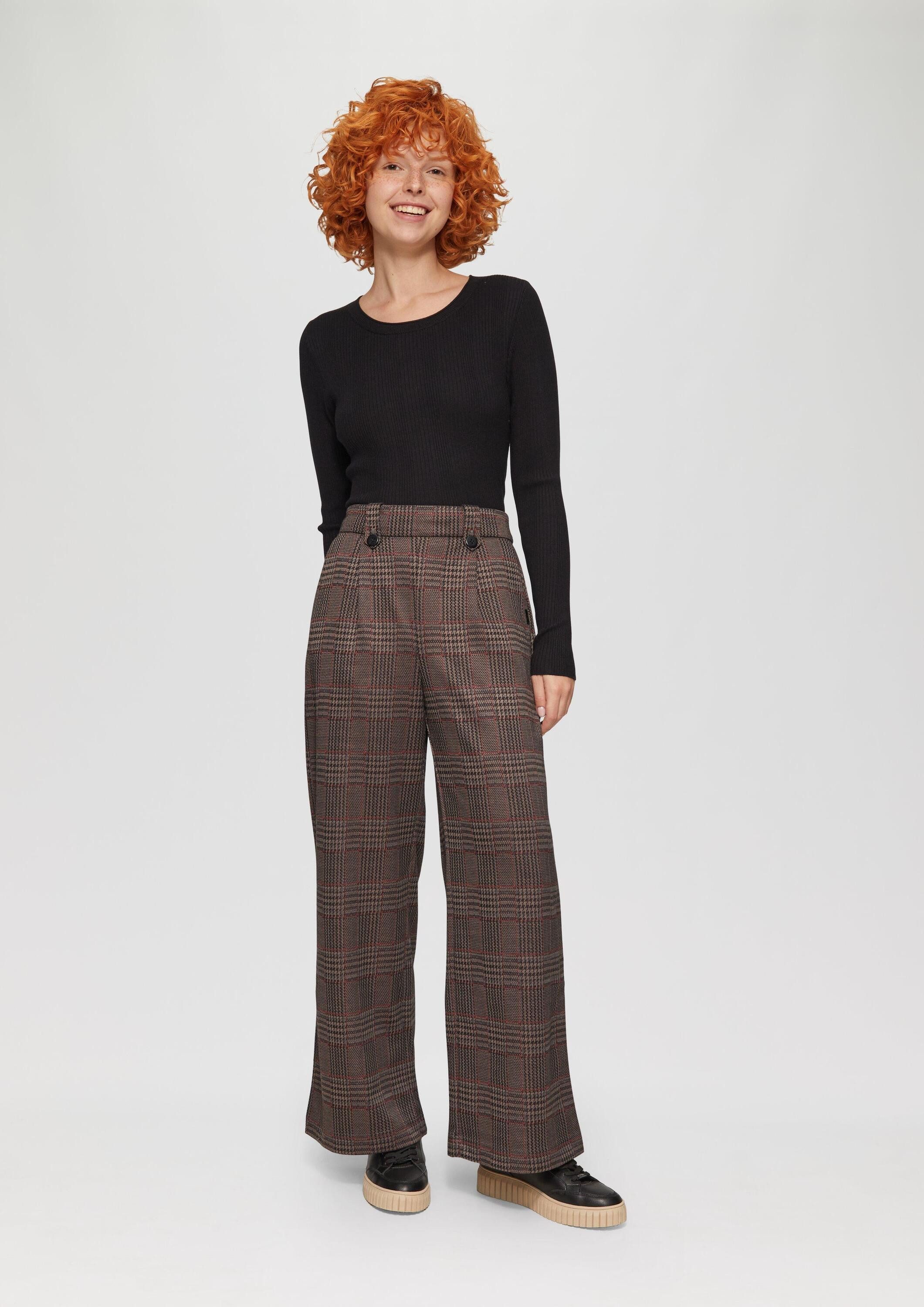 QS Chinos Hose Gemusterte Wide-Leg-Hose aus Interlock-Jersey