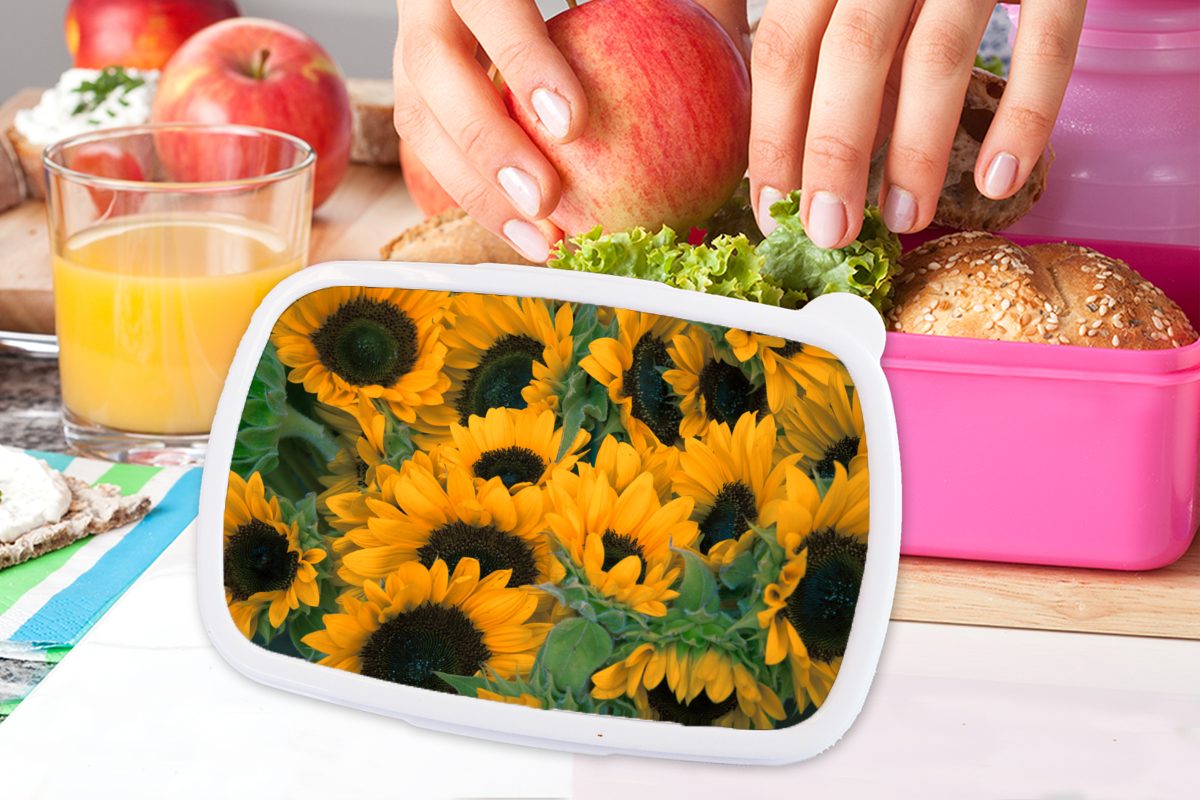 MuchoWow Lunchbox Sonnenblume Brotbox Kunststoff, rosa Kunststoff Makro, Erwachsene, Brotdose Mädchen, Blumen für (2-tlg), - Kinder, Snackbox, 