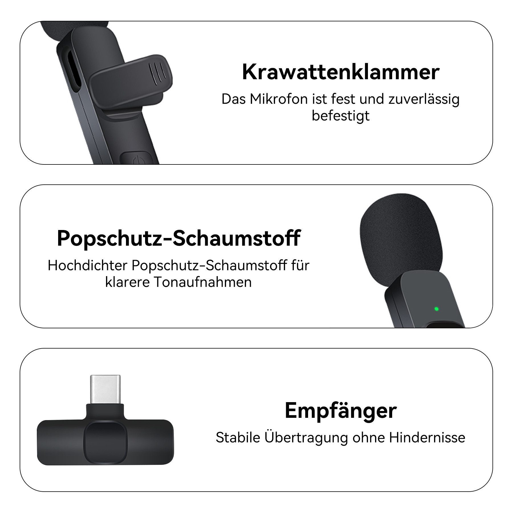Senmudi Mikrofon Mini Mic Pro Kabelloses Mikrofon für iPhone, iPad, Android (Mini Mikrofon für Live-Streaming,Geräuschunterdrückung), Wireless Ansteckmikrofon f – Bild 5 von 5