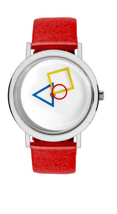 ARISTO Quarzuhr 4D85R, Bauhaus - rotes Armband, weißes Ziffernblatt, Damenuhr mit Lederarmband - Made in Germany