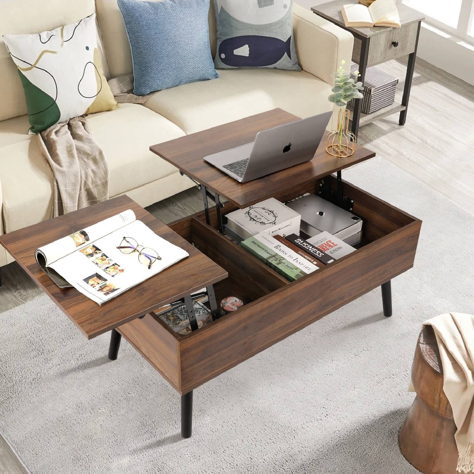 VOWNER Couchtisch Höhenverstellbarer, Wohnzimmertisch, Beistelltisch, Versenkbar, 100x50x42cm – Bild 4 von 5