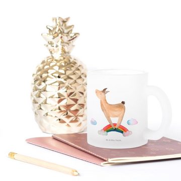 Mr. & Mrs. Panda Teeglas Lama Regenbogen - Transparent - Geschenk, Glas Teetasse, Alpaka, Wolk, Premium Glas, Liebevolle Gestaltung