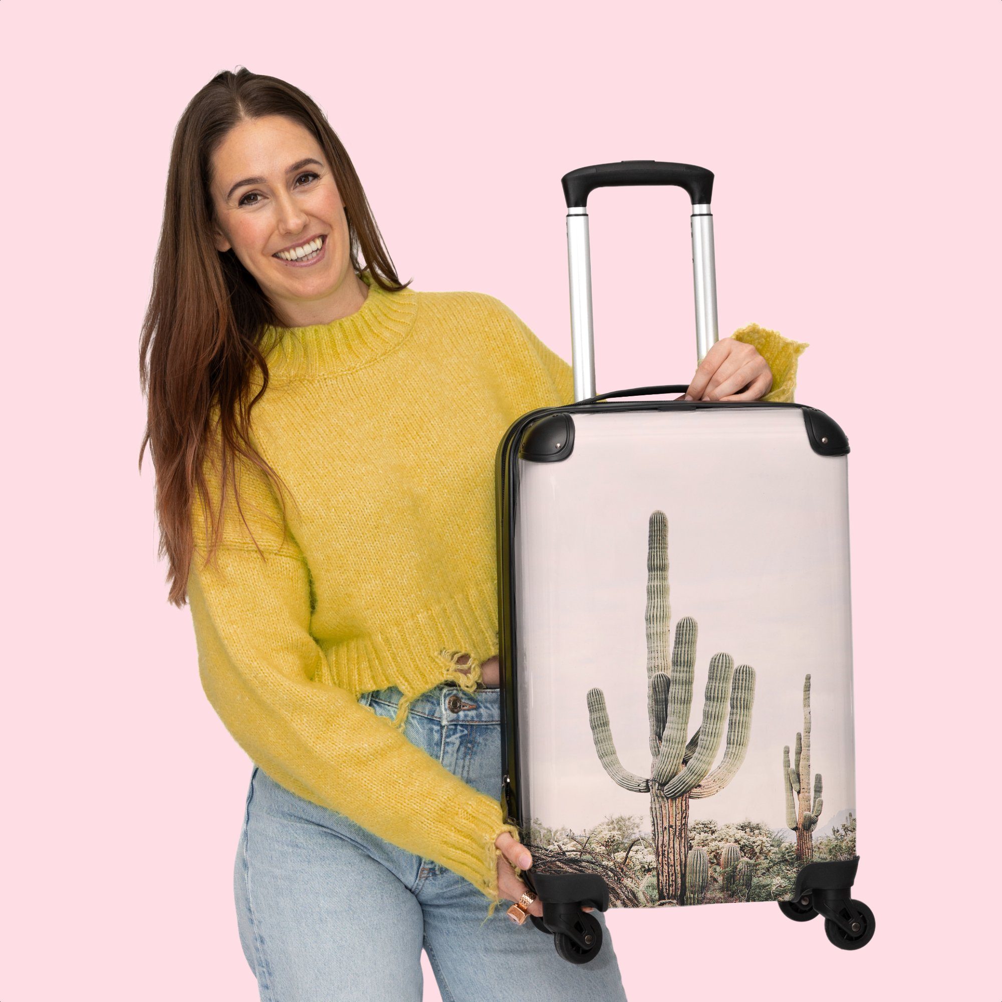 4 4 Reisekoffer Natur Rollkoffer Kaktus Rollen, Pflanzen, Kleine Handgepäckkoffer Trolley - 55x35x20cm - Handgepäck mit - - NoBoringSuitcases.com© Grün Cabin Rollen