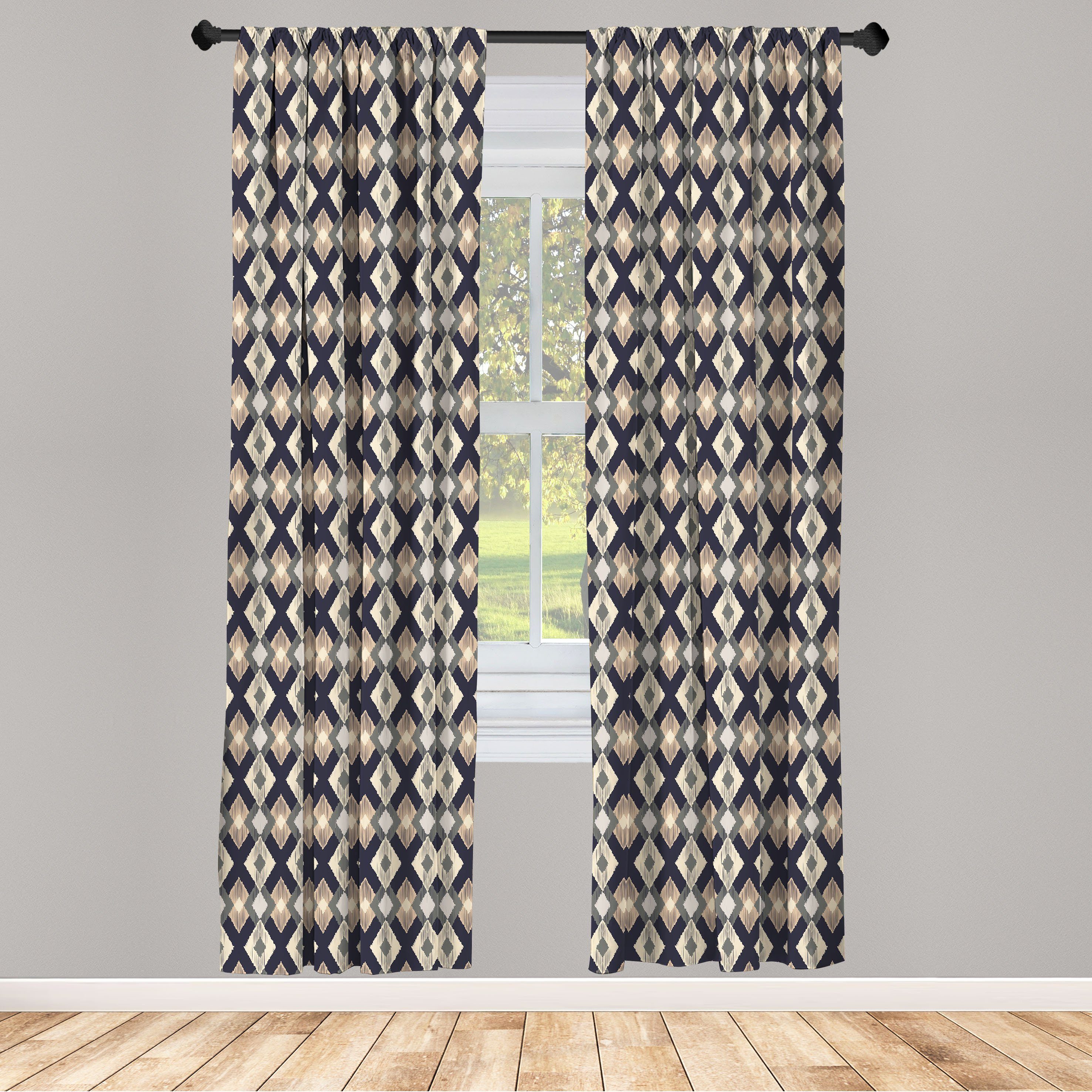 Gardine Vorhang für Wohnzimmer Schlafzimmer Dekor, Abakuhaus, Microfaser, Boho Ikat Stil