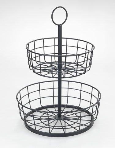 WENKO Etagere Multi-Korb-EtagÃ¨re, Metall, moderne Gemüse- und Obstschale mit Griff, 2-stöckiger Obstkorb