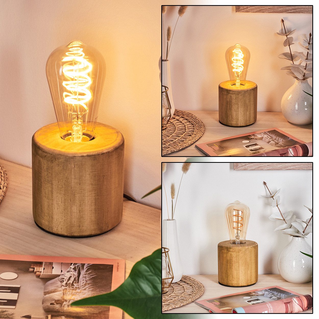 Tischleuchte Tischlampe aus Holz in Naturfarben/Schwarz