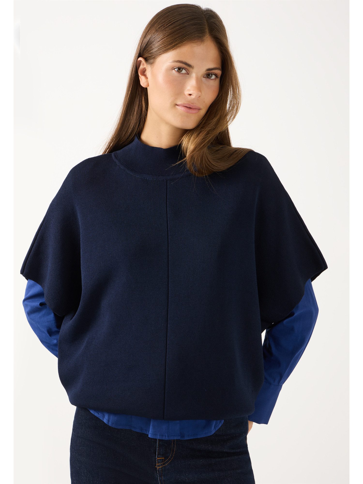 MORE&MORE Rundhalspullover moderner, weiter Cape-Pullover