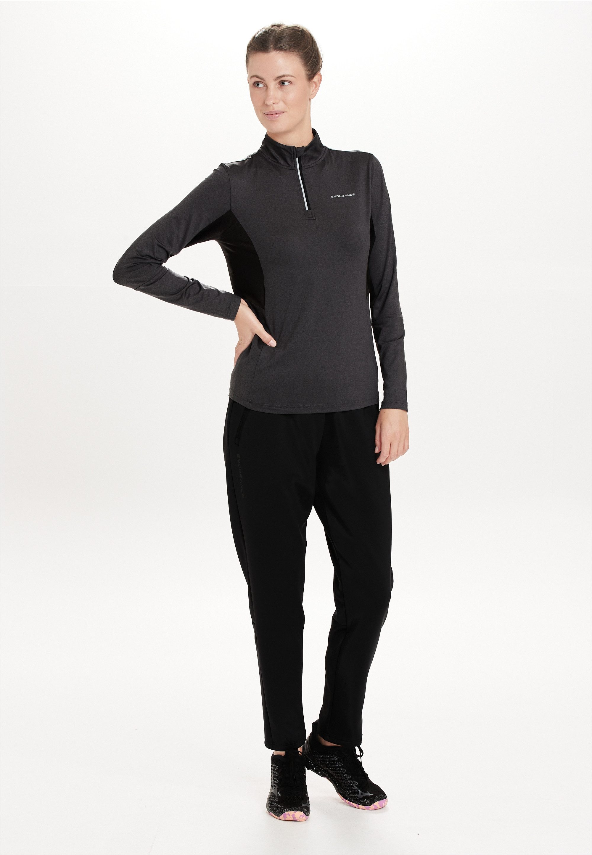 ENDURANCE Langarmshirt schwarz Midlayer reflektierenden JOCEE mit (1-tlg) Details W