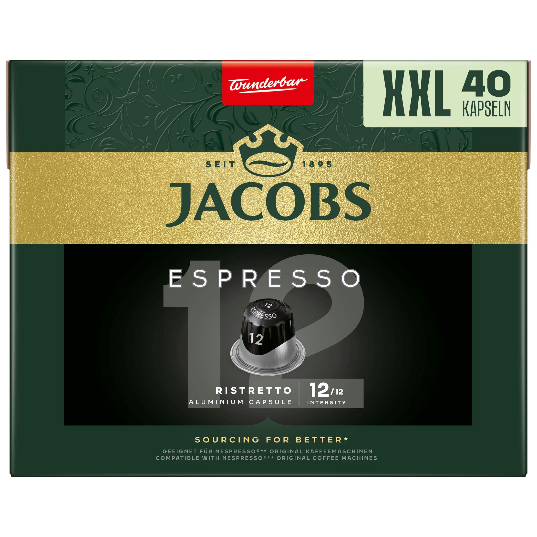 JACOBS Kaffee Kapseln Espresso 12 Ristretto XXL-Pack 5 x 40 Nespresso®* kompatibel, (Packung, 5er Pack)
