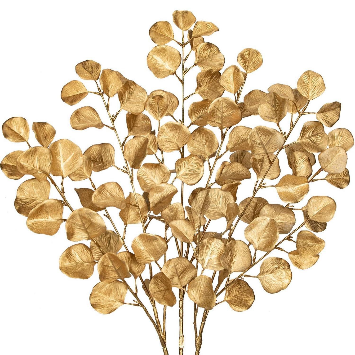 Kunstzweig Kunst-Eukalyptus 3er-Set Gold 81cm, LuxusKollektion, Höhe 11 cm