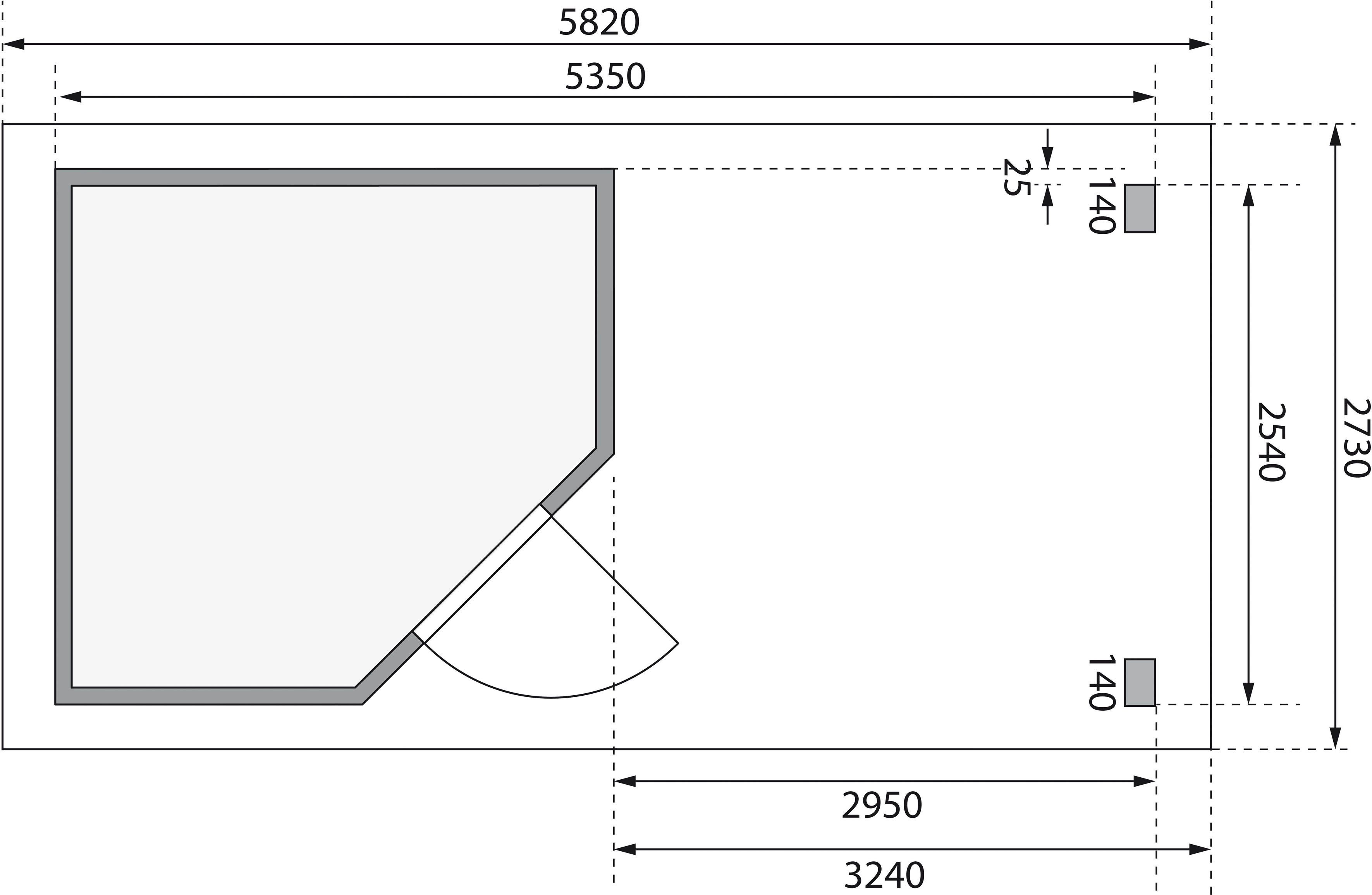 cm, BxT: terragrau 582x273 Neusee 2, mit Anbaudach, o. KONIFERA natur naturbelassen Gartenhaus