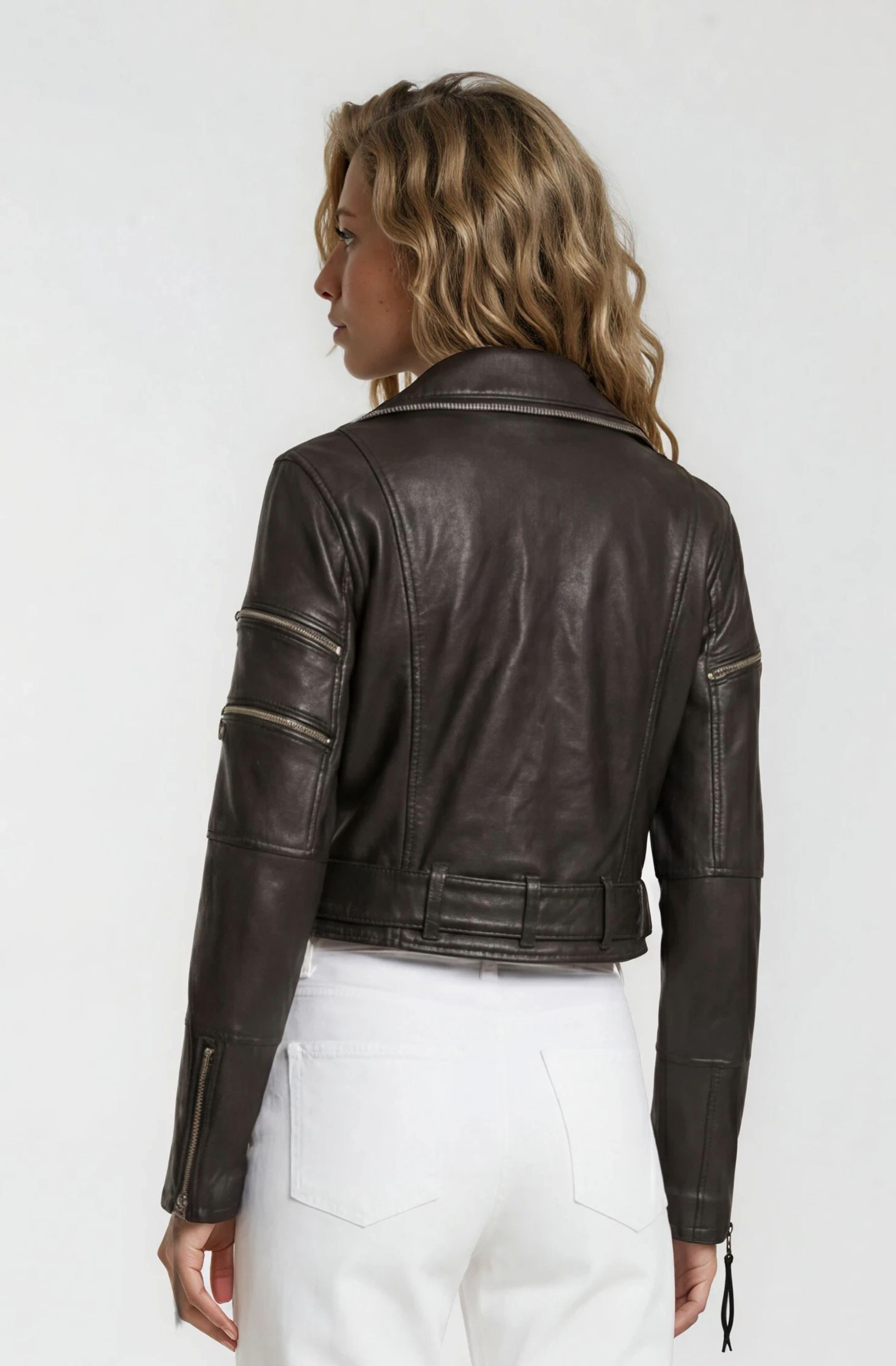 trueprodigy Lederjacke Izzy mit Reißverschluss und Gürtel