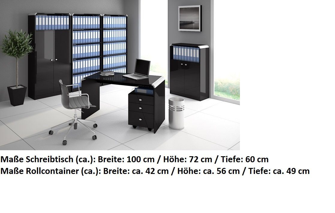 designimpex Couchtisch Schwarz Hochglanz Office 100cm Schreibtisch Home HB-111 Bürotisch