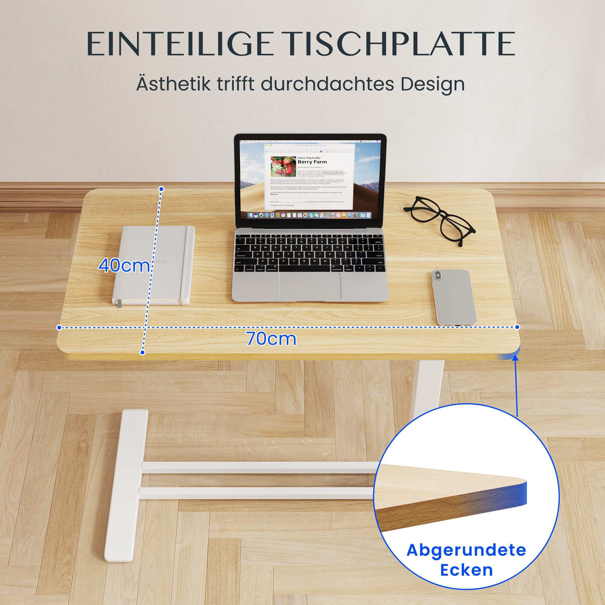 FLEXISPOT Beistelltisch Höhenverstellbar Betttisch, Laptoptisch (C-Form, ideal für Sofa, Bett & Lesestunden), mit stufenloser Höhenverstellung, 360° Rollen & ei – Bild 5 von 5