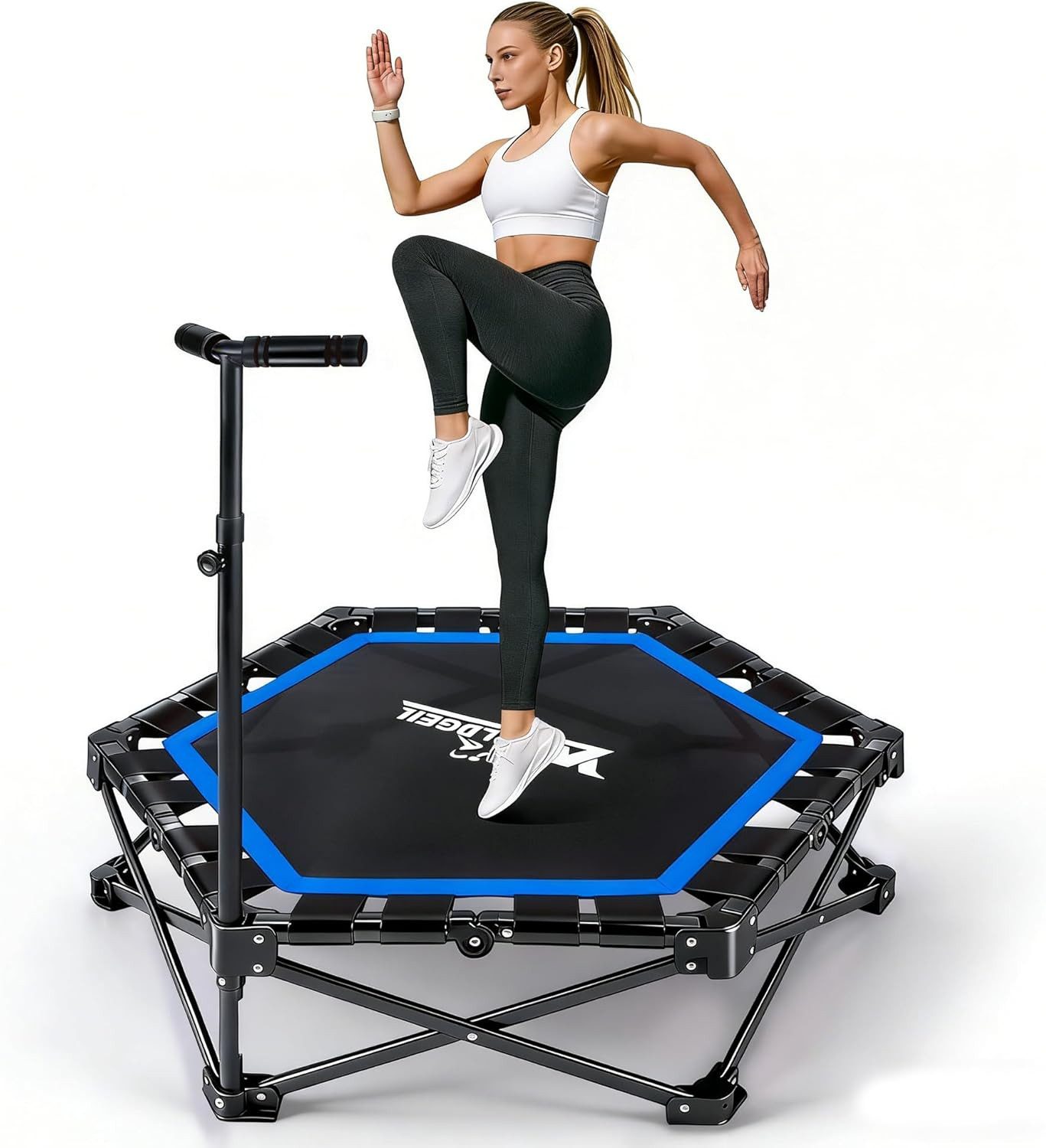 ZMH Fitnesstrampolin Trampolin Indoor Klappbar - mit Höhenverstellbarer Handgriff, Tragkraft 150 kg - Ø 86.5 cm - Jumping Trampolin Fitness
