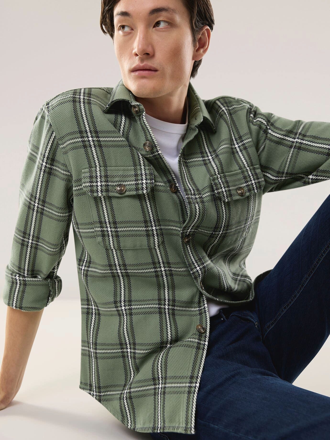 Langarmhemd Herren Karo Overshirt aus Flanell Regular Fit Langarm pflegeleicht