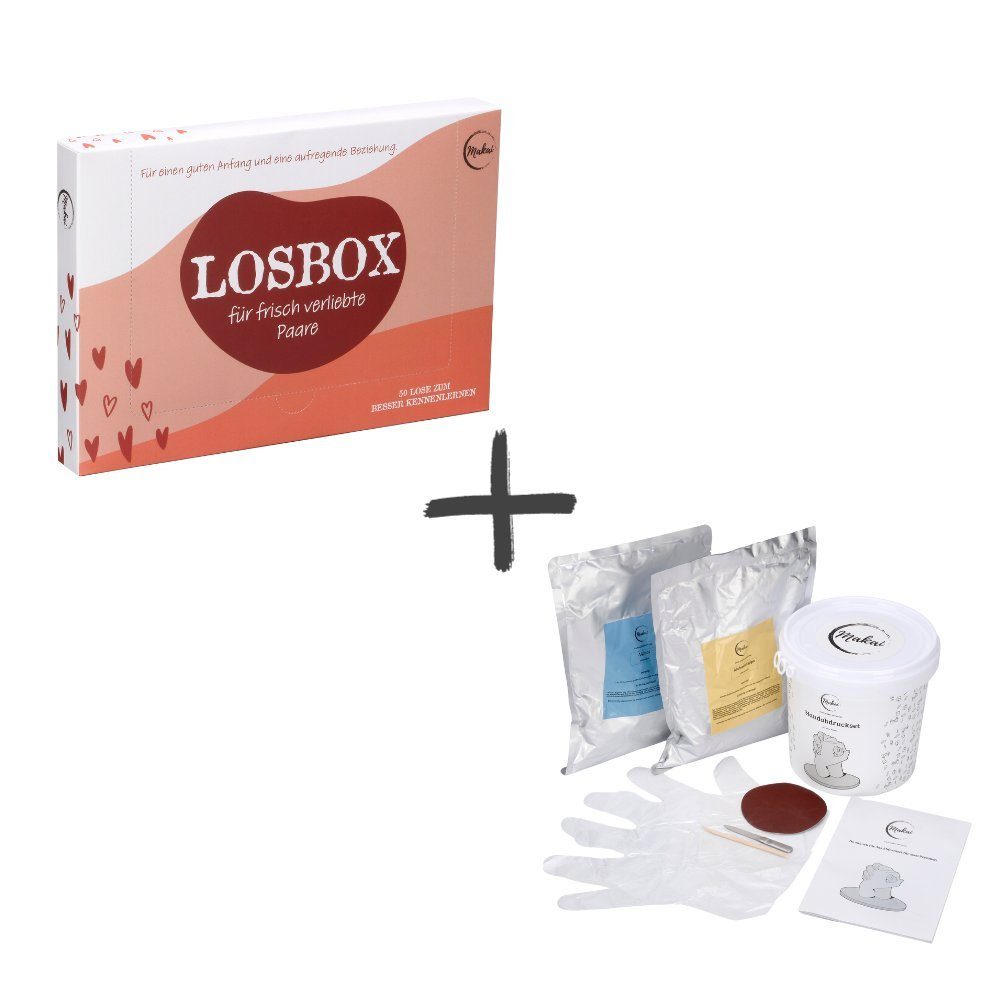 Makai Geschenkbox Liebesgeschenk Bundle - Losbox & Handabdruckset - Geschenkidee, für Paare zum Geburtstag, Valentinstag, Jahres- oder Hochzeitstag