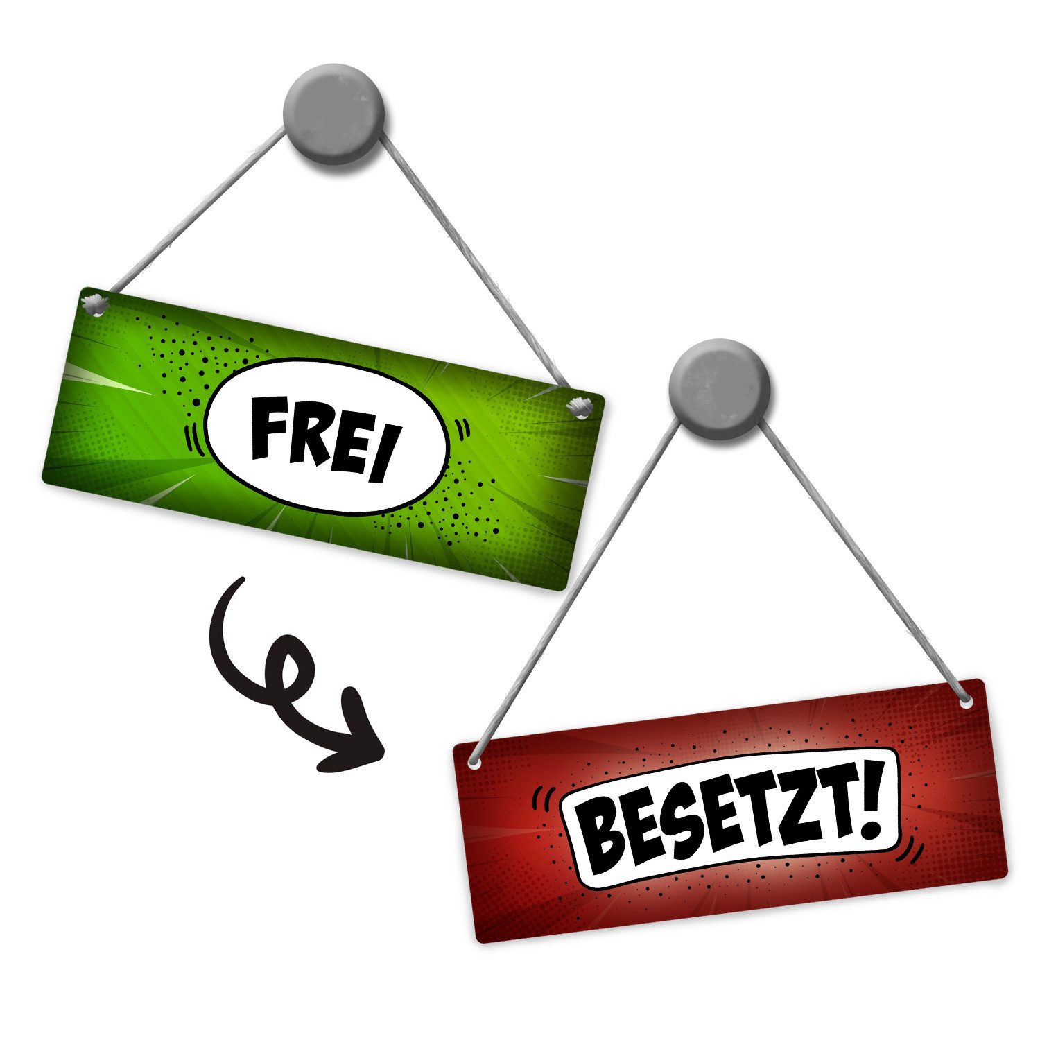 speecheese Metallschild Besetzt oder Frei Wendeschild mit Kordel im Comic S günstig online kaufen