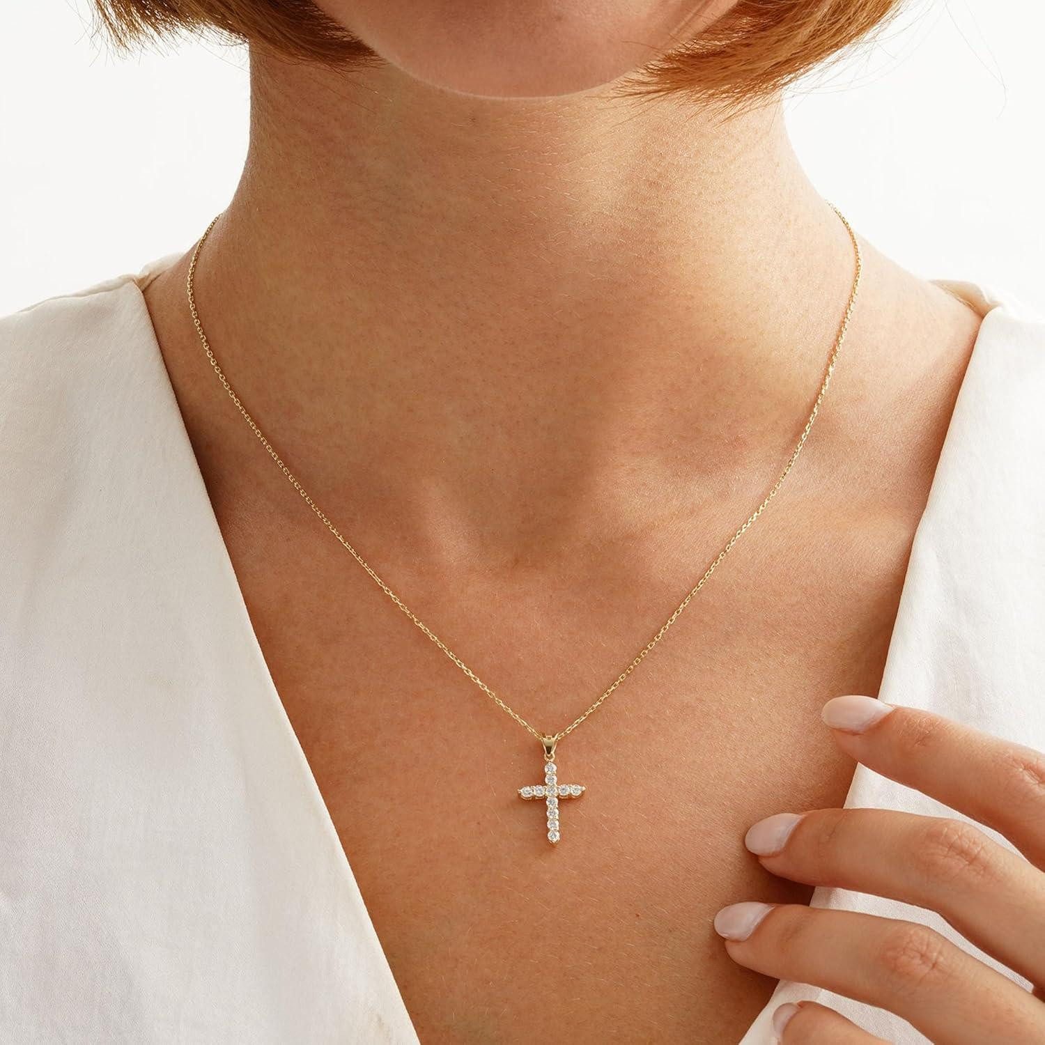 LuxusKollektion Kreuzkette Gold vergoldete Kreuzkette Damen 14K Layered Kristallmodeschmuck