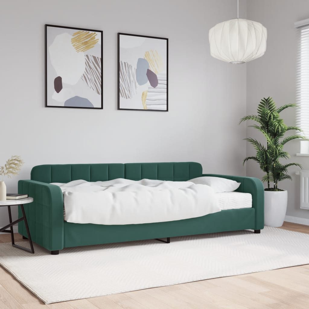 vidaXL Bett, Tagesbett mit Matratze Dunkelgrün 90x200 cm Samt günstig online kaufen