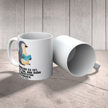 Mr. & Mrs. Panda Tasse Pinguin Buch - Weiß - Geschenk, Pinguine, Nichtstun, Große Tasse, XL, XL Tasse Keramik, Liebevolles Design
