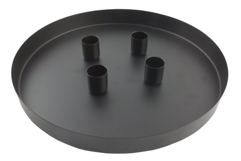 Lenxo Kerzenhalter magnetisches Kerzentablett für 4 Stabkerzen Rund Ø25cm  Deko Tablett (Set, 1 Tablett, 4 Kerzenhalter), Tablett aus Metall mit  magnetischen Kerzenhaltern