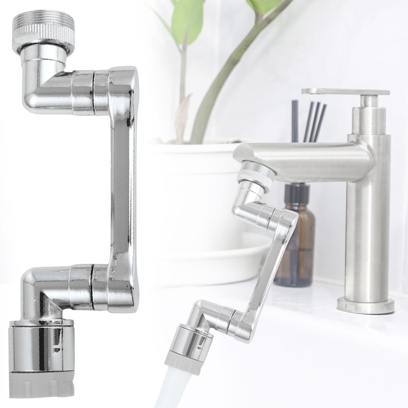 shop'n smile ideoon Waschtischarmatur 1080° Drehbarer Metall Wasserhahnaufsatz Flexibler Armatur-Sprudler Zwei Sprühmodi (umschaltbar), Wassersparend, für M20/M22/M24 Gewinde