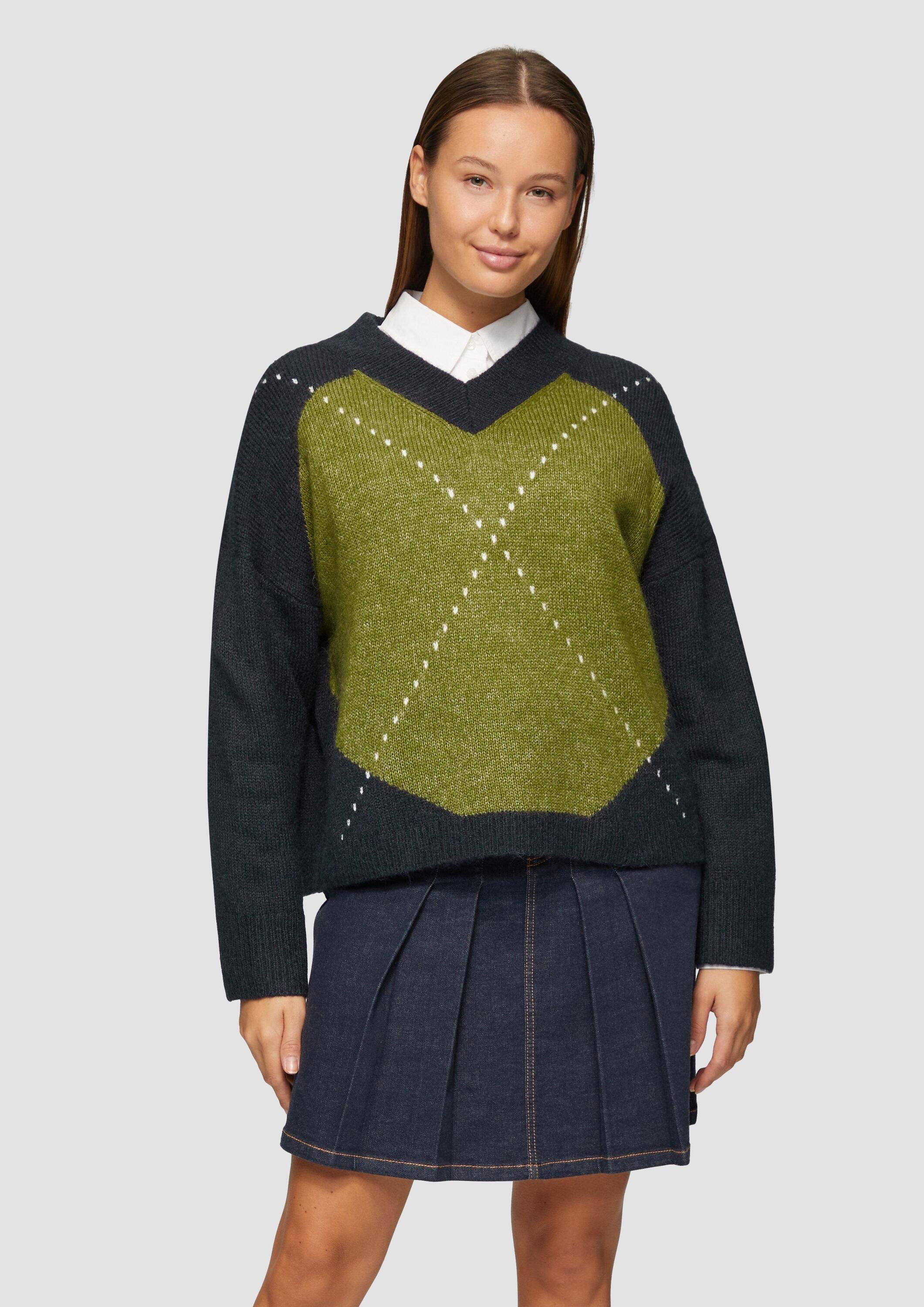 s.Oliver Longpullover Strickpullover Oversized Wollmix-Strickpullover mit Argyle-Muster