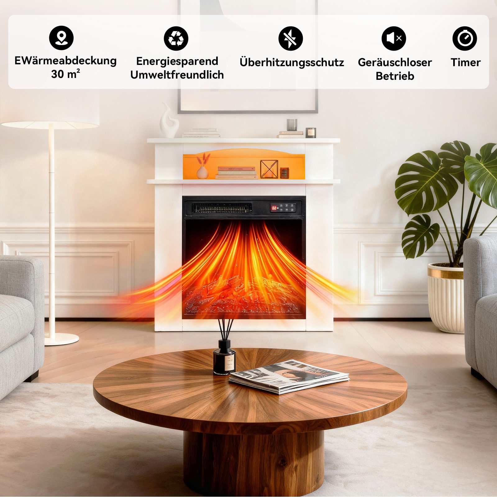 HOMAVO Elektrokamin mit Schrank, 18" 900W/1800W Elektrokamin mit Heizung, 3D-Flammeneffekt – Bild 2 von 5
