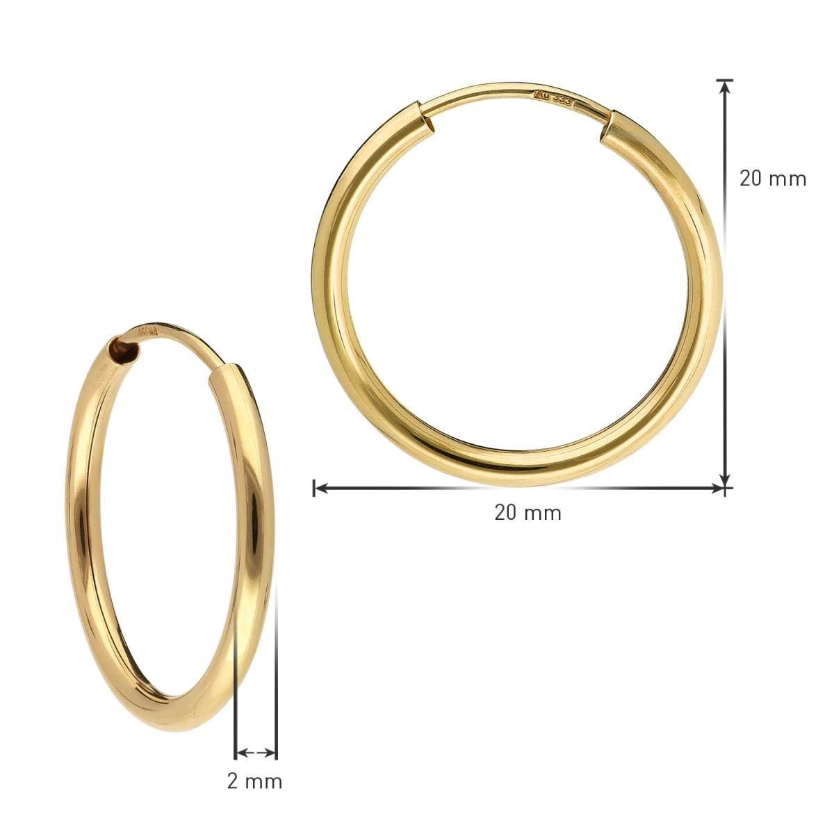 trendor Paar Creolen 15174, für Damen Gold 333 / 8K Breite 2 mm Ø 20 mm – Bild 4 von 5