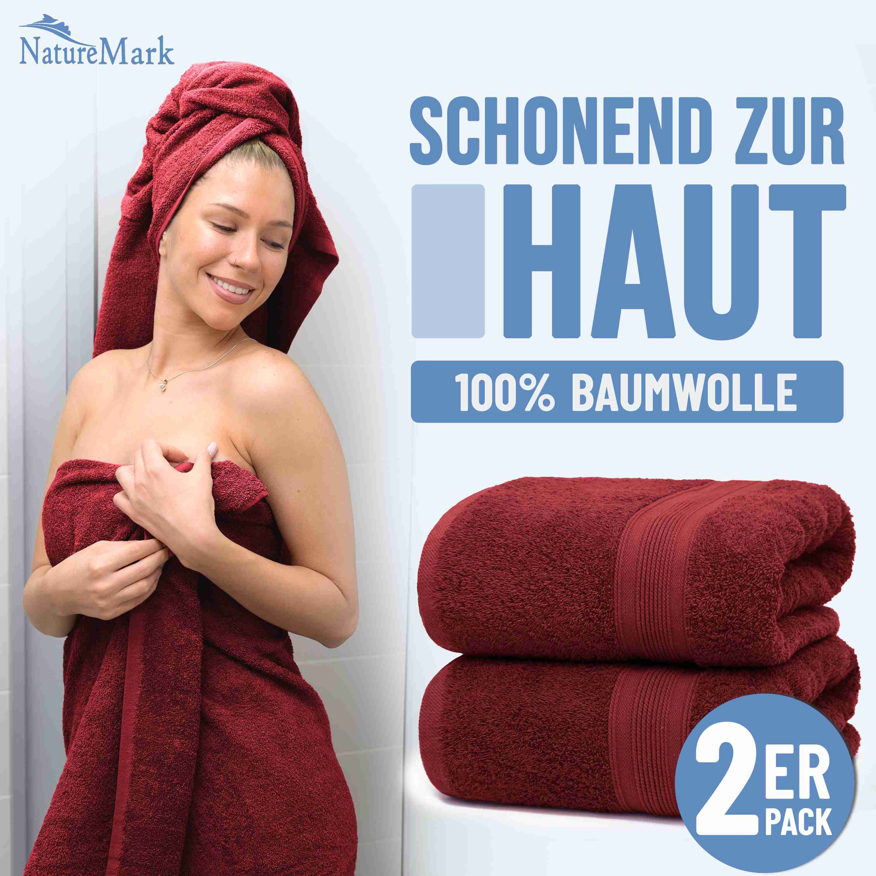 NatureMark Badetuch 2er-Set Frottier Badetücher 100x150cm, 100% Baumwolle ( günstig online kaufen