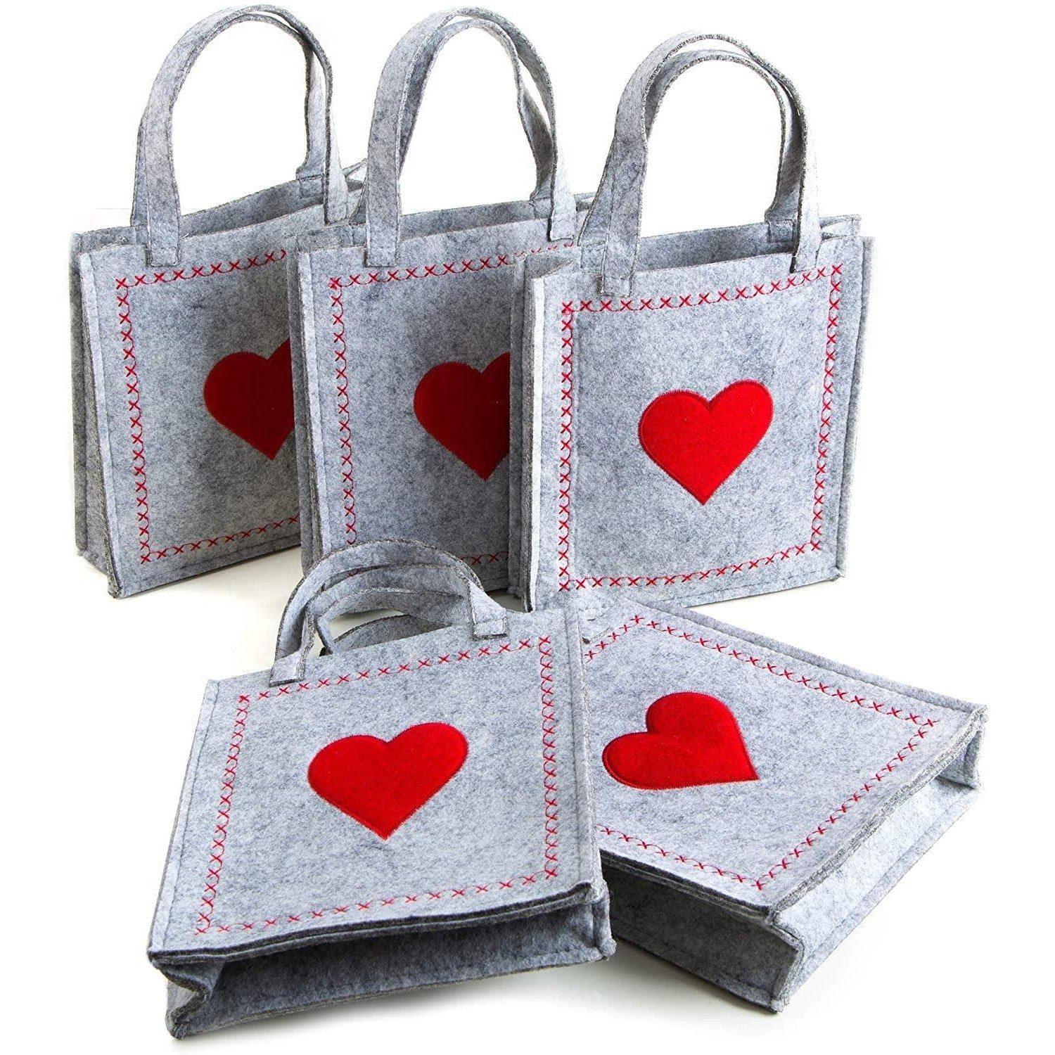 Logbuch-Verlag Geschenkbox 5 kleine HERZ FILZTASCHEN rot grau Geschenktaschen 18 x 20 x 5 cm mit