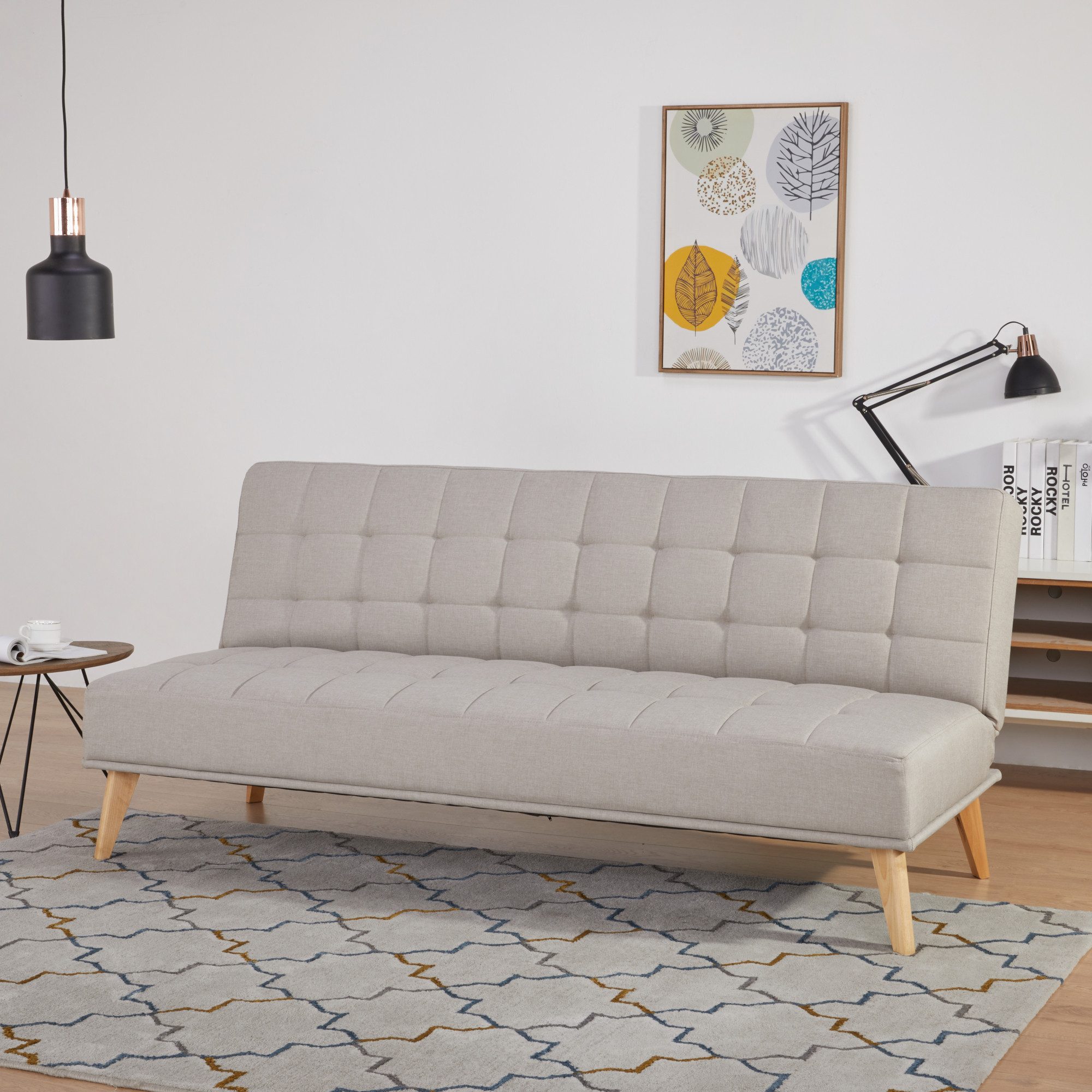 en.casa Schlafsofa, »Pukkila« 3-Sitzer Sofa mit Bettfunktion Textil Hellgra günstig online kaufen
