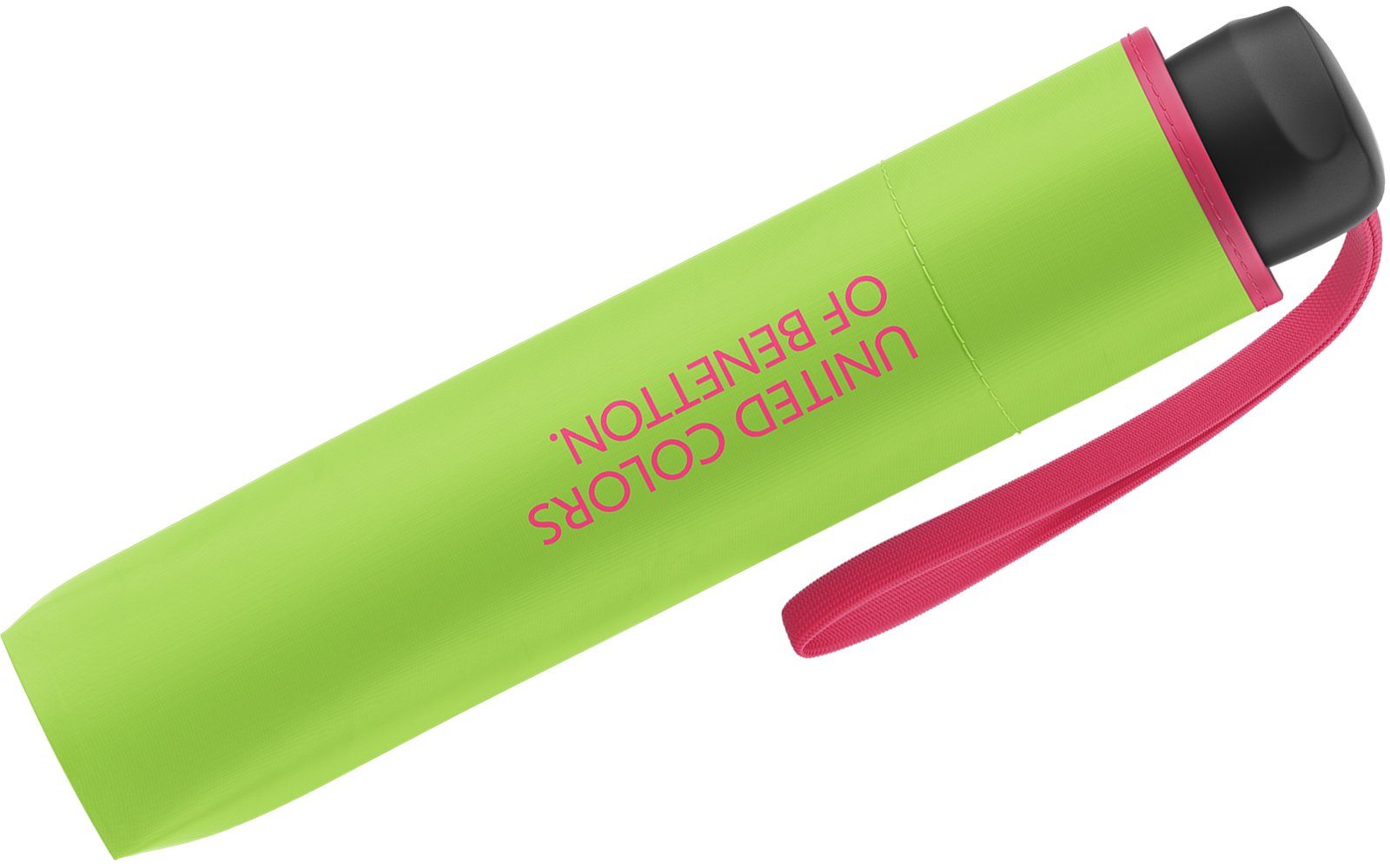 mit United Saum flash, kontrastreichem Super Mini Benetton Colors leuchtende 2023 - of green Taschenregenschirm grün-pink Modefarben HW