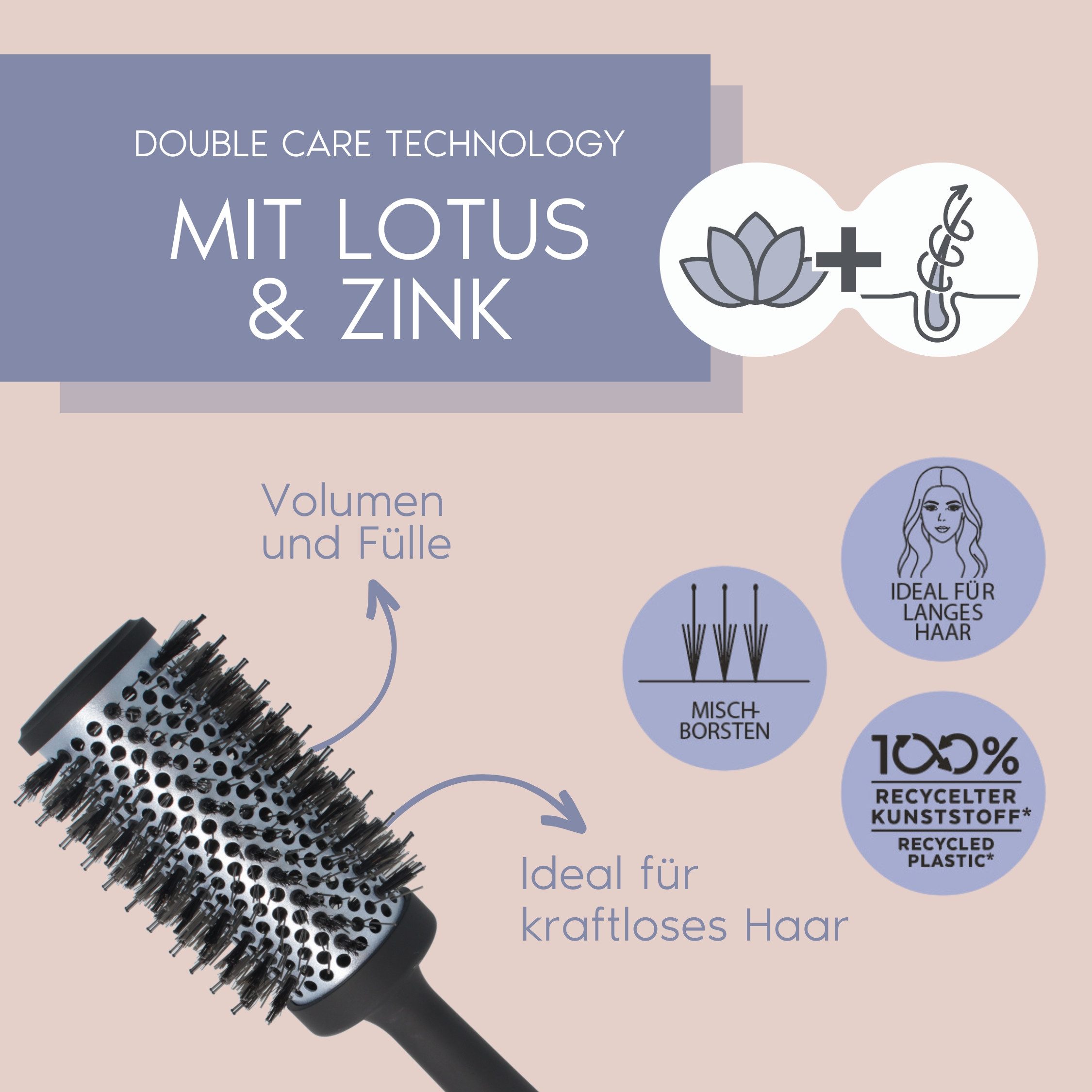 PARSA Beauty Haarbürste Professional Lotus Volumenbürste 44 mm, Rundbürste für maximale Fülle