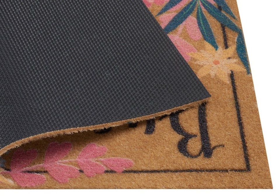 Fußmatte Kokos Blumen, Home affaire, rechteckig, Höhe: 10 mm, Kokos-Look,  Schrift, Floral, robust, Eingang, Türvorleger, rutschfest