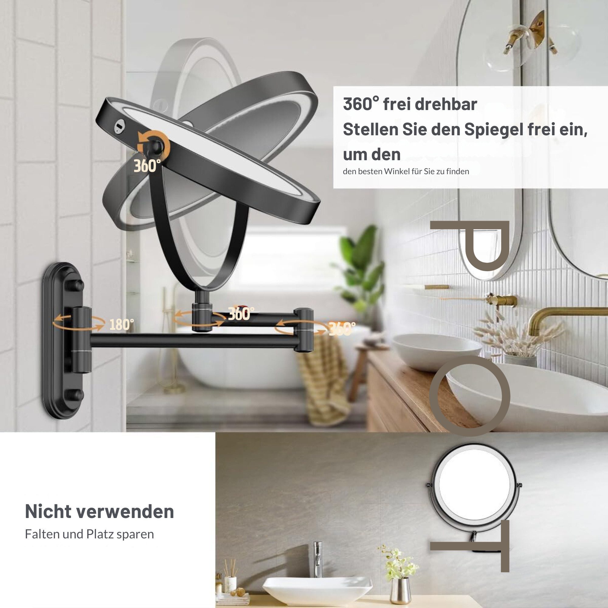 Vivitar Kosmetikspiegel Verstellbarer Schminkspiegel mit 360° Drehung (Rasi günstig online kaufen