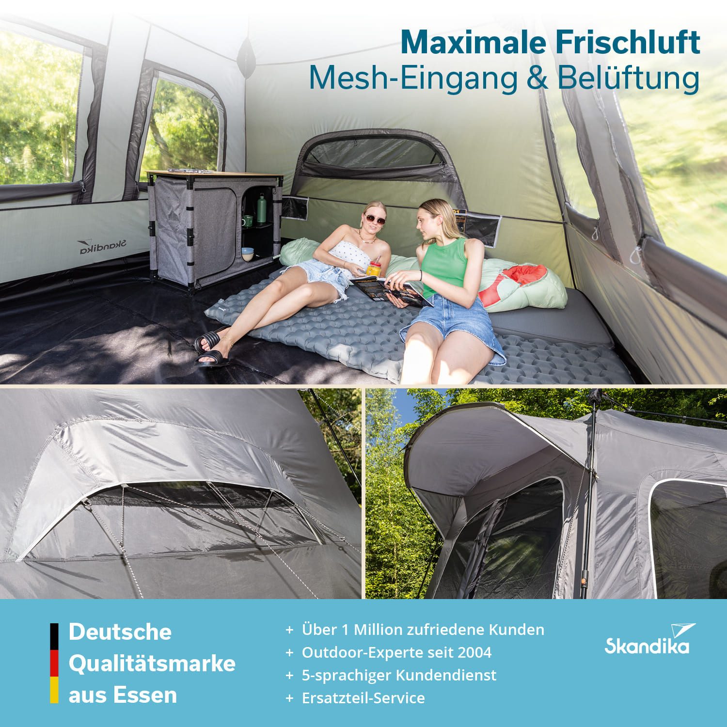 Skandika Tunnelzelt Hognes 4 Protect Quick-Start, Pop Up Campingzelt für 4 Personen, Personen: 4 (Fest eingenähter, Tragetasche, Aluminiumseilspanner), Verdunke – Bild 4 von 5