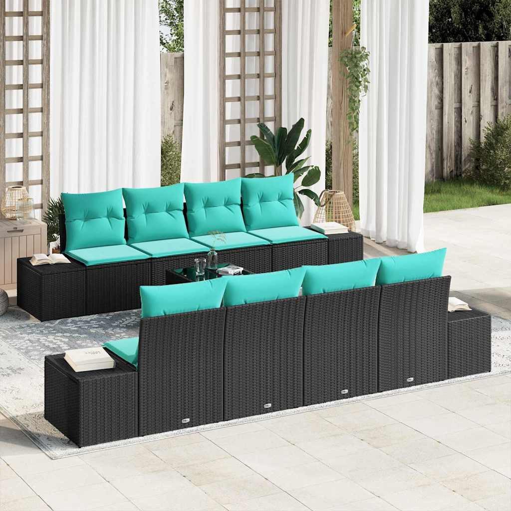 vidaXL Gartenlounge-Set Sofa Set 9 Stk. Schwarz [Synthetisch]: Poly Rattan, (9-tlg)