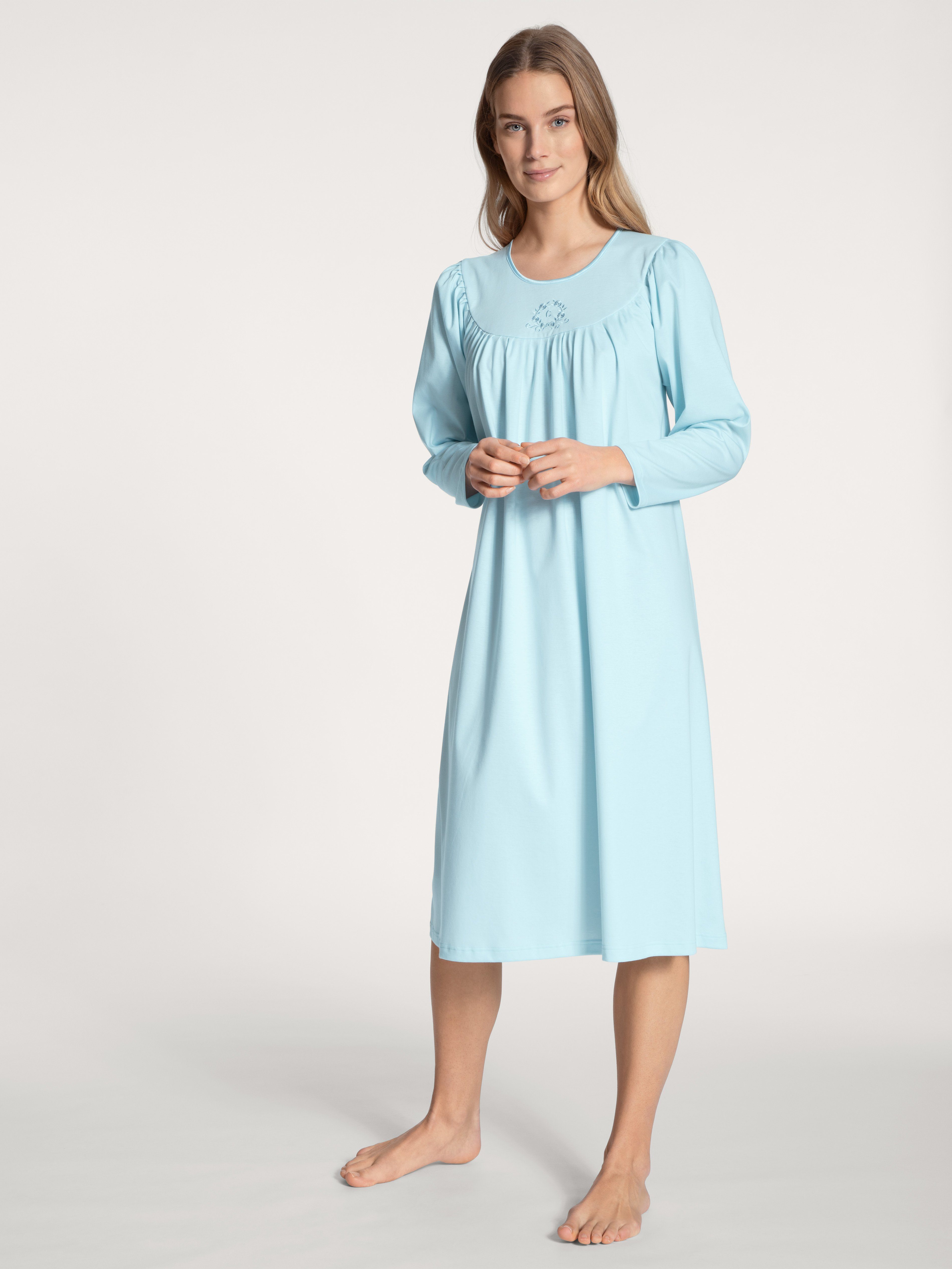 CALIDA Nachthemd Soft Cotton Schlafhemd ca. 110 cm lang, Comfort Fit, Raglanschnitt hellblau