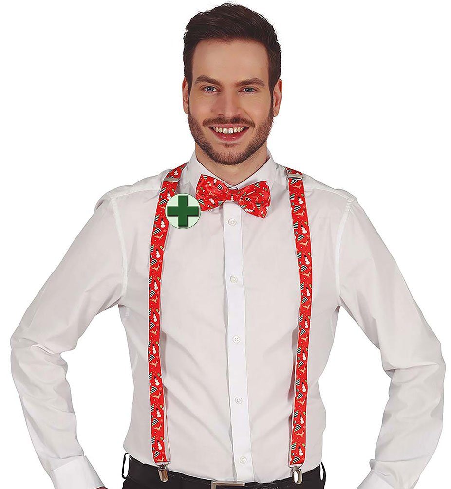 Karneval-Klamotten Kostüm Hosenträger mit Fliege Weihnachten rot Herren, We günstig online kaufen