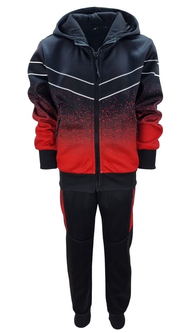 Fashion Boy Trainingsanzug Thermo Trainingsanzug Freizeitanzug Jogginganzug Jungen/Mädchen JF1137 (Set, Jacke + Hose) Schwarz/Rot