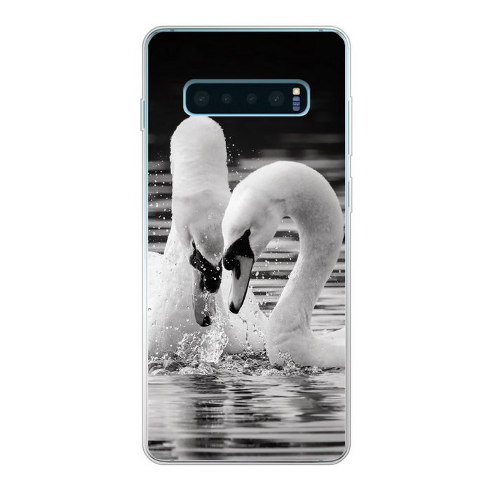 MuchoWow Handyhülle Zwei weiße Schwäne im Kampf Phone Case Handyhülle Samsung Galaxy S10 Lite Silikon Schutzhülle