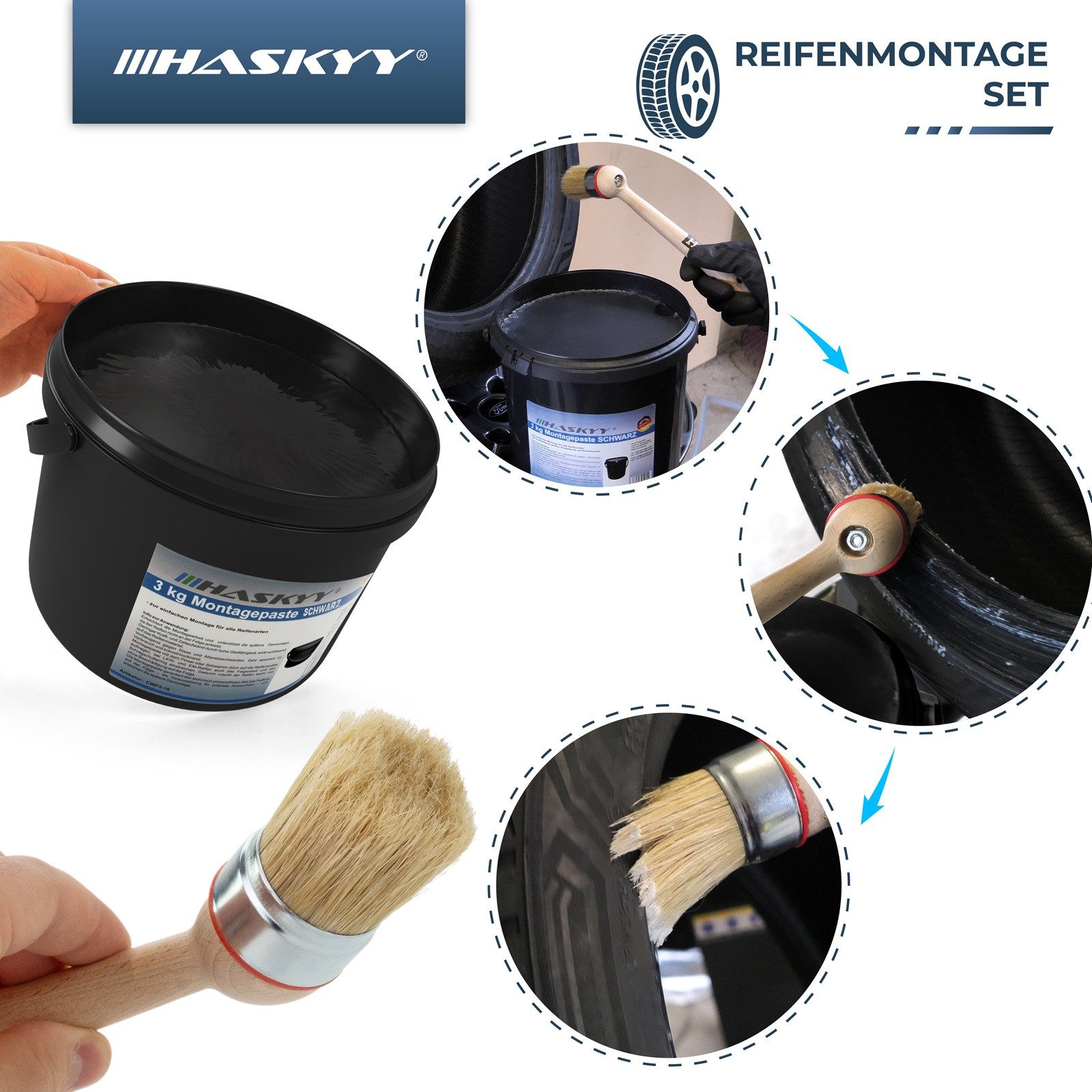 HASKYY Montagepaste Reifenmontagepaste 3kg Schwarz Set mit Montage- & Demontage Zubehör