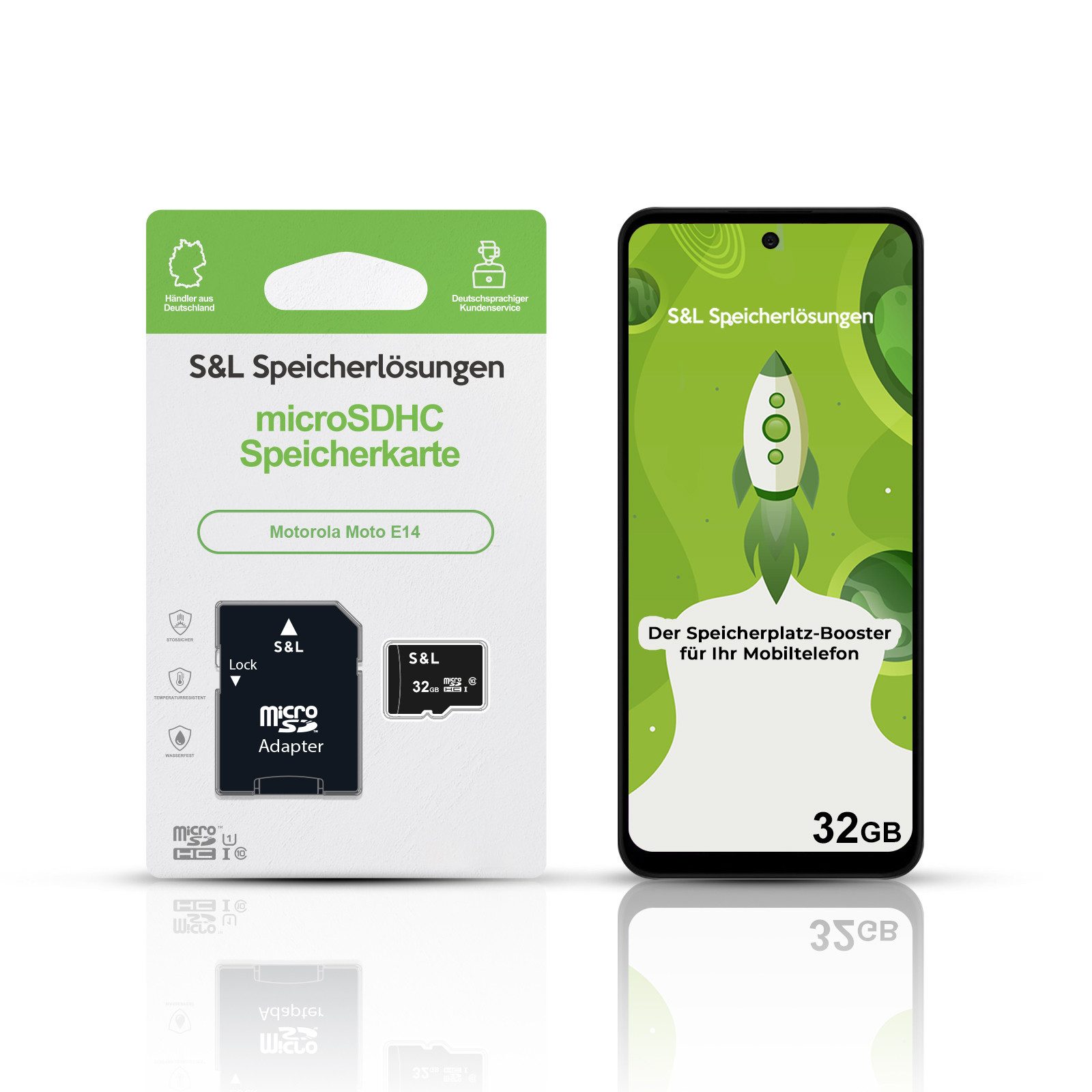 Tec-Expert microSD Karte S&L für Motorola Moto E14 Speicherkarte (32 GB, Class 10, microSDHC)