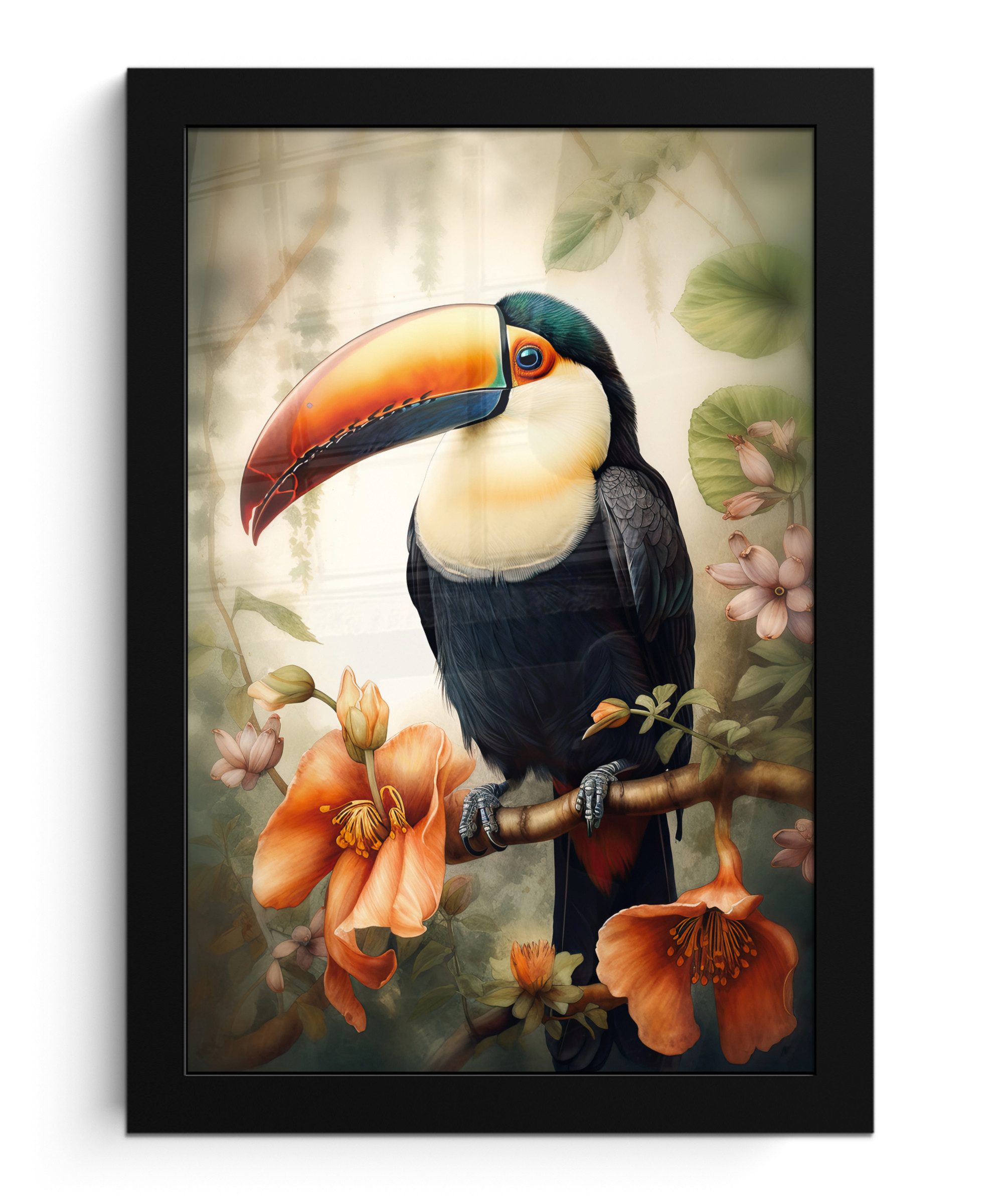 Poster Tukan - Vogel - Blumen - Pflanzen